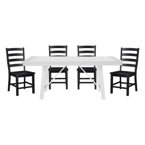 Modern Contemporary Black White 5pc Dining Set Table and 4 Side Chairs Set Wooden Kitchen Dining Furniture Casual Style